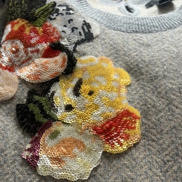 J Crew Collection | Embroidered Herringbone Cashmere Wool Sweater - Sz XS - Picture 6 of 12